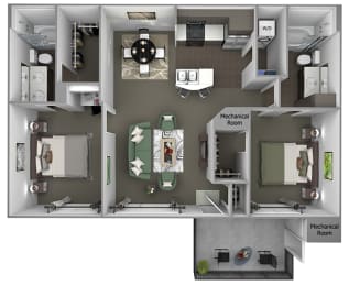 Foothills at Old Town - B2 (Sage) - 2 bedrooms and 2 bath - 3D floor plans