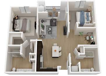 B2 - 2 Bed - 2 Bath - 1 Den - 1160 sq ft - Talavera Apartments - 3D