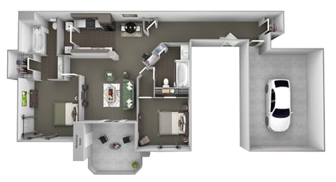 Antelope Ridge - B3 Eland with Garage - 2 Bed 2 Bath - 3D Floor Plan