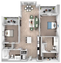 Floor Plan  La Via - B03 - 2 bedroom - 2 bath - 3D floor plan
