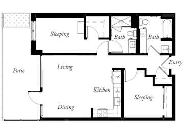 B3 - 2 Bed - 2 Bath - 934 Sq Ft - 2D - Willow Apartments