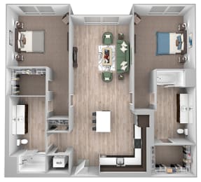 Floor Plan  La Via - B04 - 2 bedroom 2 bath - 3D floor plan