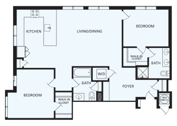 Lansdale Station Apartments B4 floor plan - 2 bed 2 bath 1 den