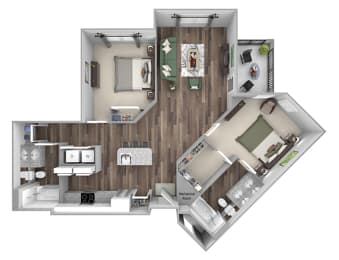 Bonterra Parc - B5 - 2 bedrooms and 2 bath - 3D floor plan
