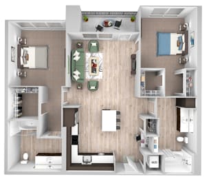 Floor Plan  La Via - B05 - 2 bedroom 2 bath - 3D floor plan