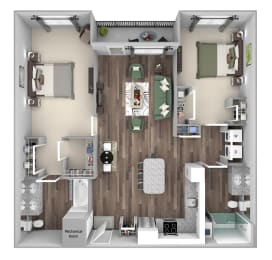 Bonterra Parc - B6 - 2 bedrooms and 2 bath - 3D floor plan