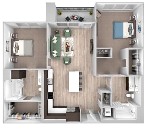 Floor Plan  La Via - B06 - 2 bedroom 2 bath - 3D floor plan