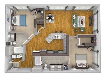 AVANT on Market Center - B6 - 2 bedroom and 2 bath -3D