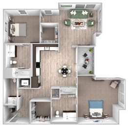 Floor Plan  La Via - B07 - 2 bedroom 2 bath - 3D floor plan