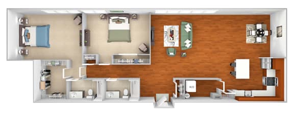 Harbor Hill Apartments - B8 - 2 bed 2 bath - 3D