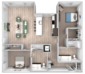 Floor Plan  La Via - B08 - 2 bedroom 2 bath - 3D floor plan