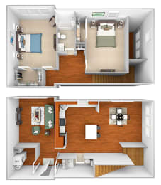Harbor Hill Apartments - B9 - 2 bed 1.5 bath - 3D
