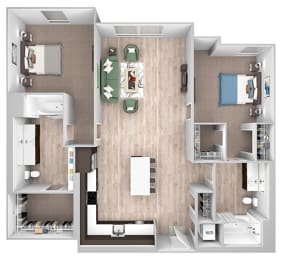 Floor Plan  La Via - B09 - 2 bedroom 2 bath - 3D floor plan