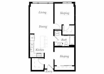 BA - 2 Bed -1 Bath - 846 Sq Ft - 2D - Willow Apartments