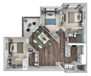 Bonterra Parc - C1 - 3 bedrooms and 2 bath - 3D floor plan