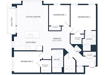 C1B - 3 Bed - 2 Bath - Brentford at the Mile - 2D Floor Plan