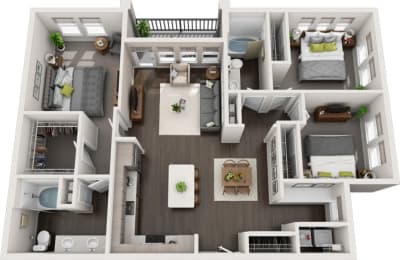 Rise at 2534 - C1 - 3 bedroom 2 bath - 3D