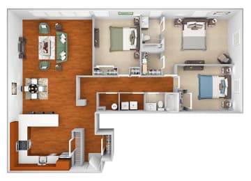 Harbor Hill Apartments - C2 - 3 bed 2 bath - 3D