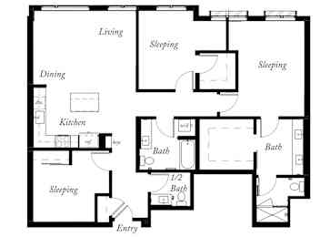 C2 - 3 Bed - 2 and a half Bath - 1493 Sq Ft - 2D - Willow Apartments