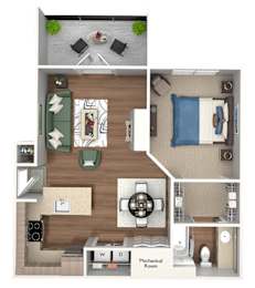 Emmersyn at Lone Tree - A1 - 1 Bed 1 Bath - 3D Floor Plan