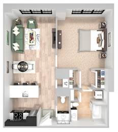 A12 - 1 Bed 1 Bath - The Broderick - 3D