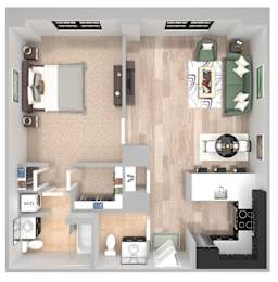 A14 - 1 Bed 1 Bath - The Broderick - 3D