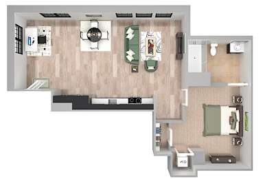 A2 - 1 Bed 1 Bath - The Broderick - 3D