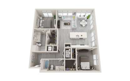 B14 - 2Bed 2Bath - Rockwell at Crown - 3D Floor Plan