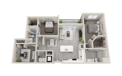 B15 - 2Bed 2Bath - Rockwell at Crown - 3D Floor Plan