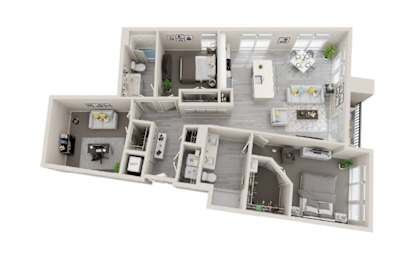 B18 - 2Bed 2Bath - Rockwell at Crown - 3D Floor Plan