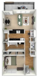 Harbor Town Square - A1H - 1 bedroom and 1 bath - 3D