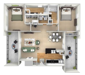 Island Park - B2 - 2 bedroom and 2 bath - 3D