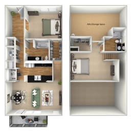 Harbor Town - B4 - 2 bedrooms and 2 bath - 3D