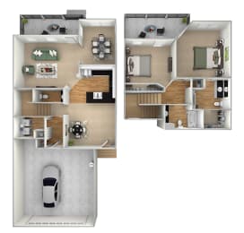 Harbor Town - B5 - 2 bedrooms and 2.5 bath - 3D