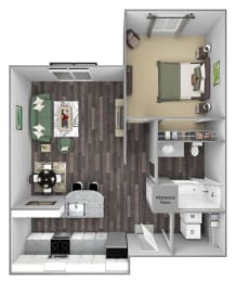 Centre Pointe Apartments - A1 - 1 bedroom and 1 bath - 3D
