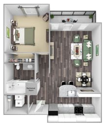 Centre Pointe Apartments - A3 - 1 bedroom and 1 bath - 3D