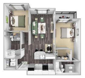 Centre Pointe Apartments - B2 - 2 bedrooms and 2 bath - 3D