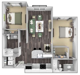 Centre Pointe Apartments - B3 - 2 bedrooms and 2 bath - 3D
