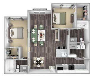 Centre Pointe Apartments - B6 - 2 bedrooms and 2 bath - 3D