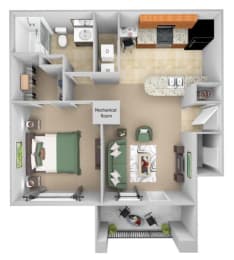 Cordillera Ranch Apartments floor plan - A1(Amarillo) - 1 bedroom 1 bath - 3D