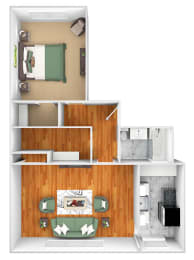 John Winthrop A16 floor plan 1 bed 1 bath 3D