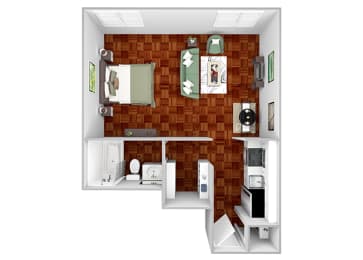 A1b floor plan studio 1 bathroom 3D