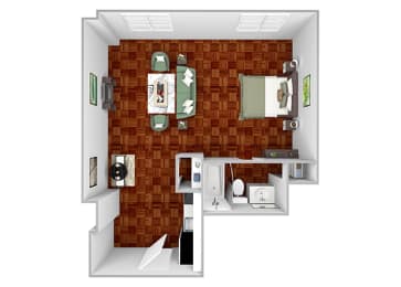 A1c floor plan studio 1 bathroom 3D