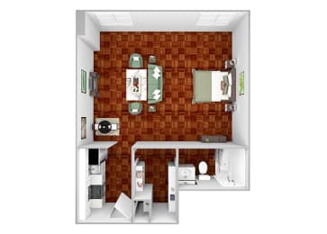 A1d floor plan studio 1 bathroom 3D