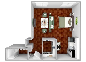 A1e floor plan studio 1 bathroom 3D