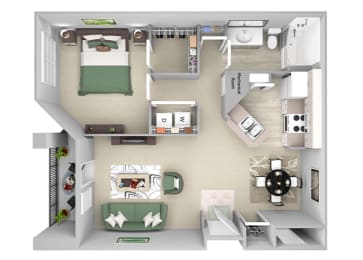 a floor plan of a two bedroom apartment with a bathroom and living room