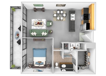Main 3 Downtown - A2 (Tower) - 1bed/1 bath - 3D
