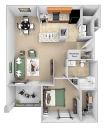 Cordillera Ranch Apartments floor plan - A3 (Aldona) - 1 bedroom 1 bath - 3D