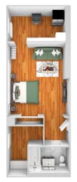 John Winthrop A3 floor plan studio 1 bath 3D