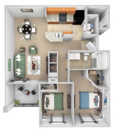 Cordillera Ranch Apartments floor plan - B1 (Isadoro) - 2 bedroom 1 bath - 3D